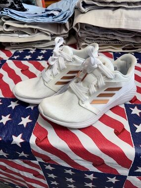 adidas White Sneakers with Rose Gold Stripes
